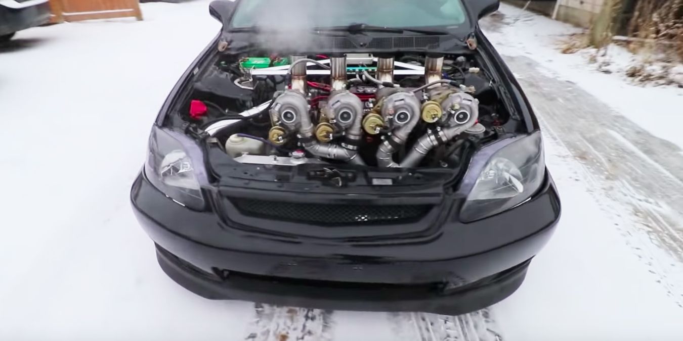 Quad-Turbo’d Honda Civic on Tracks Is the Right Way to Tackle Snow