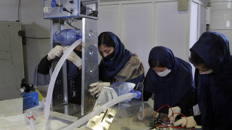 Afghan girls robotics team builds ventilator from car parts