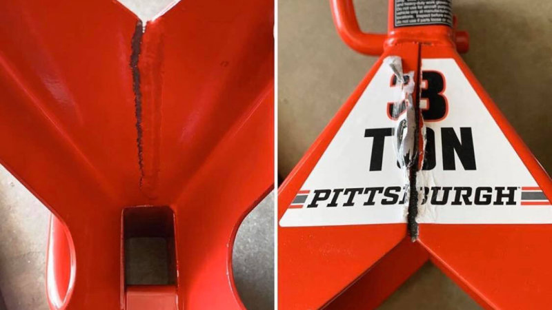 Replacement Harbor Freight jack stand reportedly fails on first use