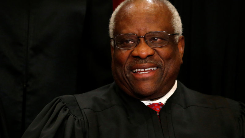 Supreme Court Justice Clarence Thomas drives a 40-foot bus around the country