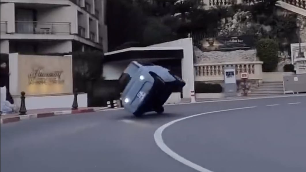 Citroen Ami flips at Casino Square corner in Monaco